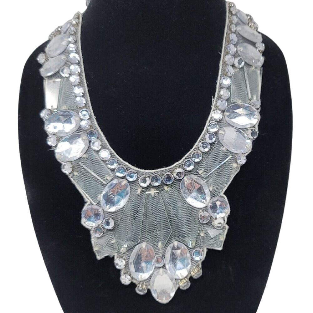 Ranjana Khan Romantic Statement Necklace Glass Prism Acrylic Rhinestone Ribbon